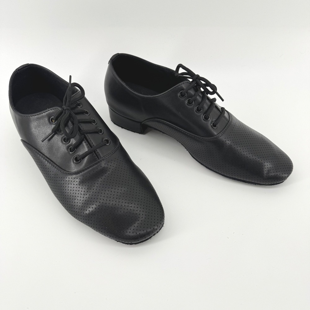 Bokimd Ballroom Dance Shoes 10.5 Black Perforated Lace Up Suede Sole Performance